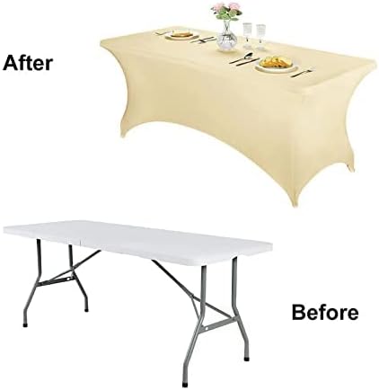 FORLIFE 4Pack Spandex Table Covers，Fitted Tablecloth for Rectangular Tables, Stretch Patio Table Covers, Universal Spandex Table Cover for Wedding, Banquet, Party (6ft, Champn)