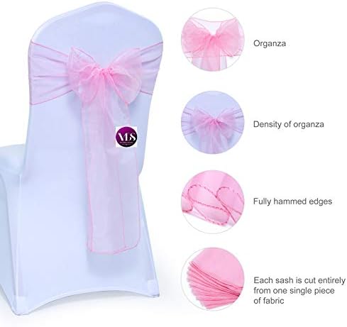 VDS Pack of 100 | Blush Pink | Organza Chair Sashes Crystal Sheer Tulle Dining Chair Bows Tie Ribbon for Wedding Birthday Graduation Engagement Ceremony Event Party Banquet Venue Hotel Decoration