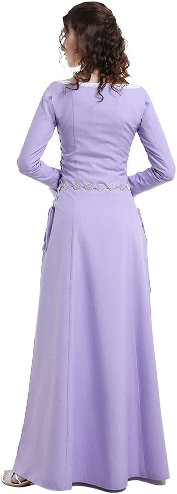 Women's Medieval Renaissance Costume Historical Retro Lace-up Dress Full Set for Role Play Party Halloween