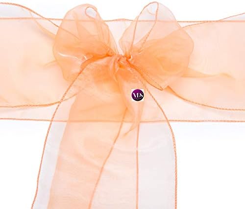 VDS Pack of 50 | Peach | Organza Chair Sashes Crystal Sheer Tulle Dining Chair Bows Tie Ribbon for Wedding Birthday Graduation Engagement Ceremony Event Party Banquet Venue Hotel Decoration