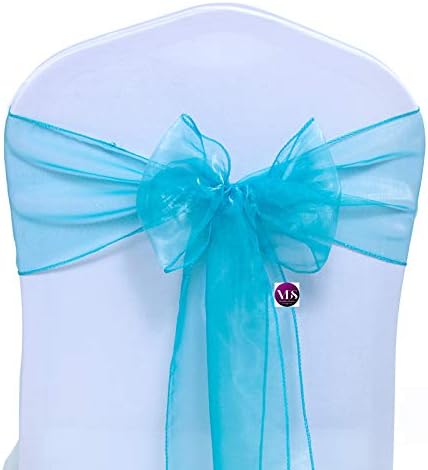 VDS Pack of 175 | Light Teal | Organza Chair Sashes Crystal Sheer Tulle Dining Chair Bows Tie Ribbon for Wedding Birthday Graduation Engagement Ceremony Event Party Banquet Venue Hotel Decoration