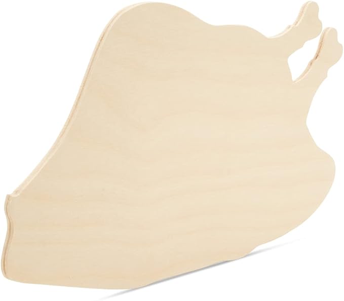 Roast Turkey Wooden Cutout 6-1/2 x 12 inches, 6 Unfinished Birch Wood Cutouts for Thanksgiving Decor and DIY Crafts, by Woodpeckers
