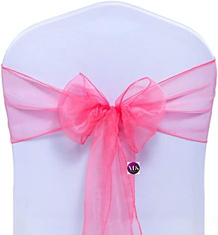 VDS Pack of 200 | Coral | Organza Chair Sashes Crystal Sheer Tulle Dining Chair Bows Tie Ribbon for Wedding Birthday Graduation Engagement Ceremony Event Party Banquet Venue Hotel Decoration