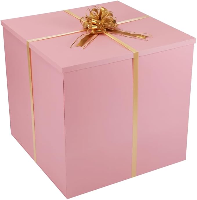 Extra Large Gift Box with Lid 28x28x28 Inches, Pink Big Gift Box for Gender Reveal, Giant Gift Boxes with Lids for Presents Packaging for Birthday Surprise, Christmas, Anniversaries, Wedding Party