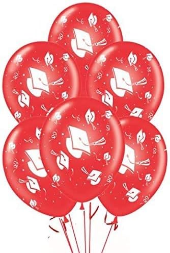 PMU 100 Pcs Red Graduation Balloons Class of 2025 with All-Over Print White Grad Caps-Confetti and Streamers | Graduation Party Supplies | Congratulations Grad Latex Balloons Latex