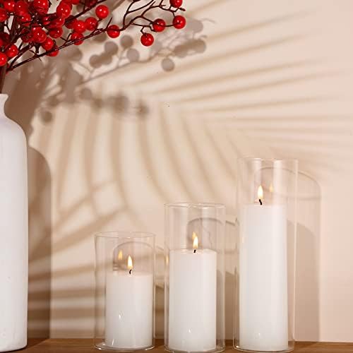 Shihanee Set of 36 Pillar Candles and Glass Cylinder Vases Clear Cylinder Holders for Slim Pillar Candles Wedding Centerpieces(2.6'' X 4.7'', 5.9'', 7.9'',White)