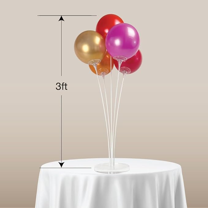 Reusable Balloon Tabletop Kit - Helium-Free Vinyl Bouquets - Lasting Inflation - Includes 5 Balloons, Stems & Acrylic Base, for Business, Schools & Events (Autumn Combo)