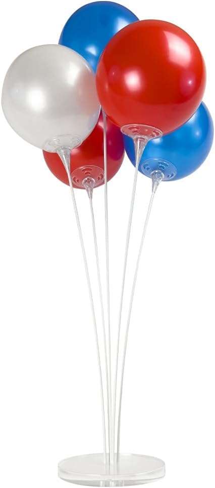 Reusable Balloon Tabletop Kit - Helium-Free Vinyl Bouquets - Lasting Inflation - Includes 5 Balloons, Stems & Acrylic Base, for Business, Schools & Events (Patriotic Combo)
