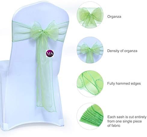 VDS Pack of 300 | Apple Green | Organza Chair Sashes Crystal Sheer Tulle Dining Chair Bows Tie Ribbon for Wedding Birthday Graduation Engagement Ceremony Event Party Banquet Venue Hotel Decoration