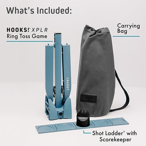 Craggy Games Ring Toss & Shot Ladder Game Hooks XPLR - Portable Aluminum Hook and Ring for Indoor/Outdoor Games - Game Night, Party Games, Travel, Multiplayer Fun