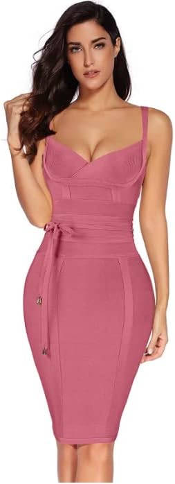 meilun Womens Rayon Belt Detail Bandage Bodycon Party Dress