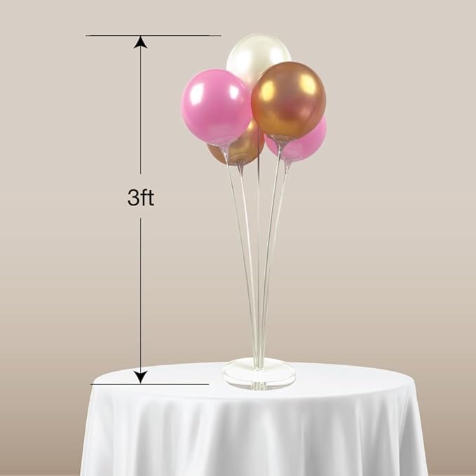 Reusable Balloon Tabletop Kit - Helium-Free Vinyl Bouquets - Lasting Inflation - Includes 5 Balloons, Stems & Acrylic Base, for Business, Schools & Events (Light Pink, Gold, White)