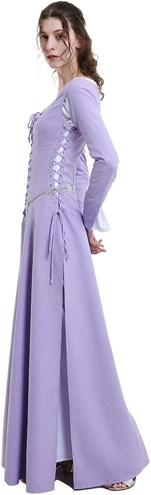 Women's Medieval Renaissance Costume Historical Retro Lace-up Dress Full Set for Role Play Party Halloween