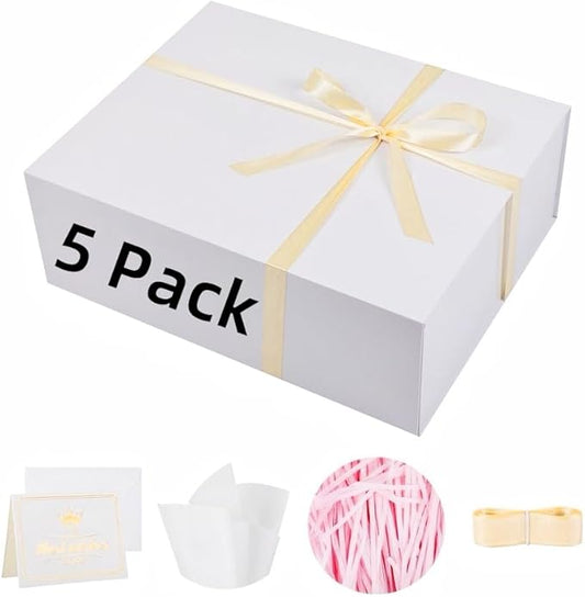 UoeRing 5 Pack Extra Large White Gift Box 20x16x7 inch Luxury Bridesmaid Box for Presents with Magnetic Closure Lid Collapsible,Contains Card, Ribbon,Tissue Paper,Shredded Paper Filler