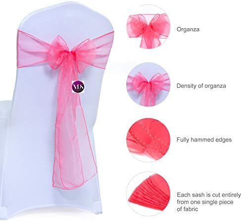VDS Pack of 150 | Coral | Organza Chair Sashes Crystal Sheer Tulle Dining Chair Bows Tie Ribbon for Wedding Birthday Graduation Engagement Ceremony Event Party Banquet Venue Hotel Decoration