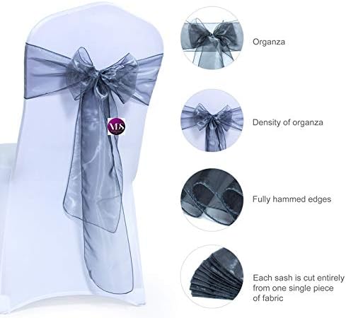VDS Pack of 75 | Silver Grey | Organza Chair Sashes Crystal Sheer Tulle Dining Chair Bows Tie Ribbon for Wedding Birthday Graduation Engagement Ceremony Event Party Banquet Venue Hotel Decoration