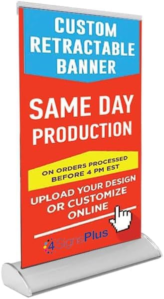 Tabletop Retractable Banner, Silver Aluminum Stand, 8.5” x 11”, Customizable Print, Custom Mini Retractable Banner (Silver (hardware), 11.7” x 17.75”)