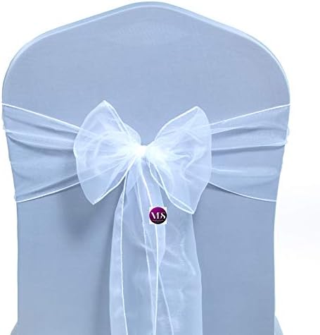 VDS Pack of 150 | White | Organza Chair Sashes Crystal Sheer Tulle Dining Chair Bows Tie Ribbon for Wedding Thanksgiving Halloween Christmas Party Home Banquet Venue Hotel Decoration