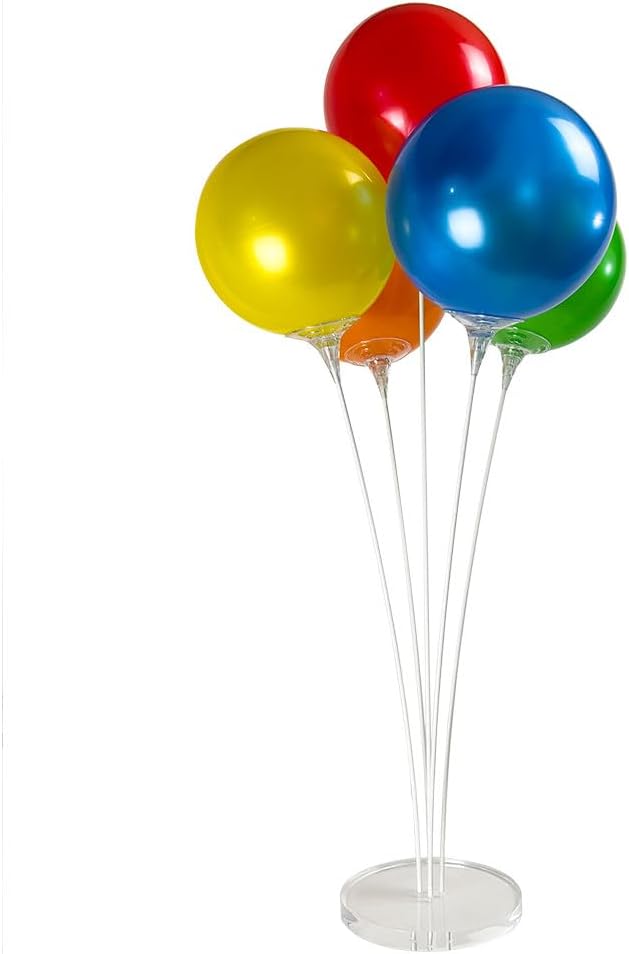 Reusable Balloon Tabletop Kit - Helium-Free Vinyl Bouquets - Lasting Inflation - Includes 5 Balloons, Stems & Acrylic Base, for Business, Schools & Events (Multicolor)
