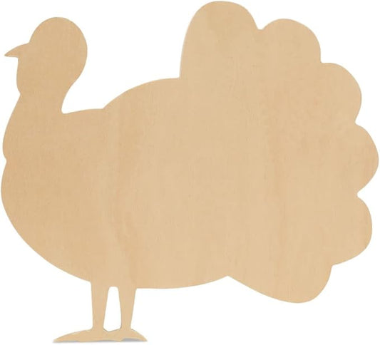 Classic Wood Turkey Cutouts 8 inch, Pack of 12 Fall Unfinished Wood Cutouts to Paint and Display, Thanksgiving Party Decorations, by Woodpeckers