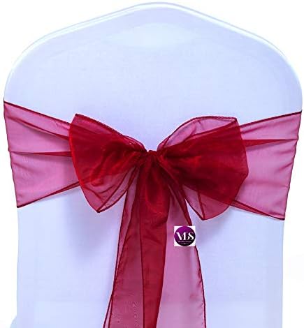 VDS Pack of 125 | Maroon | Organza Chair Sashes Crystal Sheer Tulle Dining Chair Bows Tie Ribbon for Wedding Birthday Graduation Engagement Ceremony Event Party Banquet Venue Hotel Decoration