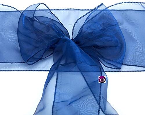 VDS Pack of 150 | Navy Blue | Organza Chair Sashes Crystal Sheer Tulle Dining Chair Bows Tie Ribbon for Wedding Birthday Graduation Engagement Ceremony Event Party Banquet Venue Hotel Decoration