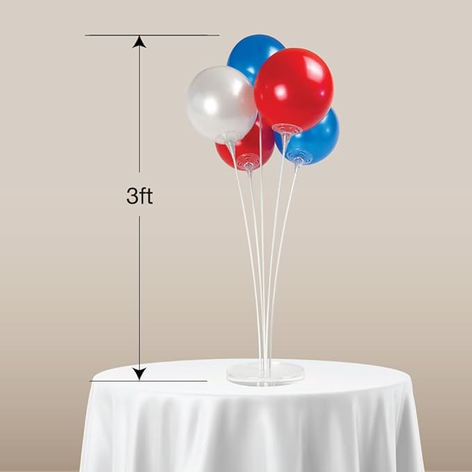 Reusable Balloon Tabletop Kit - Helium-Free Vinyl Bouquets - Lasting Inflation - Includes 5 Balloons, Stems & Acrylic Base, for Business, Schools & Events (Patriotic Combo)