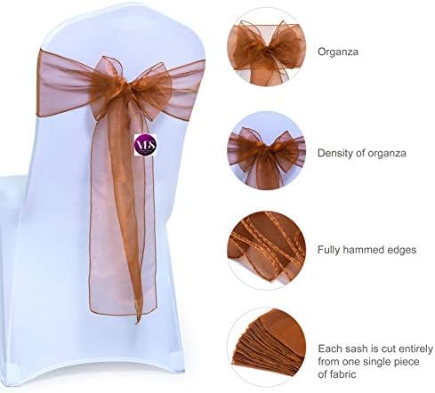 VDS Pack of 150 | Bronze | Organza Chair Sashes Crystal Sheer Tulle Dining Chair Bows Tie Ribbon for Wedding Birthday Graduation Engagement Ceremony Event Party Banquet Venue Hotel Decoration