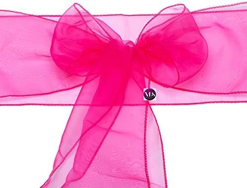 VDS Pack of 100 | Magenta | Organza Chair Sashes Crystal Sheer Tulle Dining Chair Bows Tie Ribbon for Wedding Birthday Graduation Engagement Ceremony Event Party Banquet Venue Hotel Decoration
