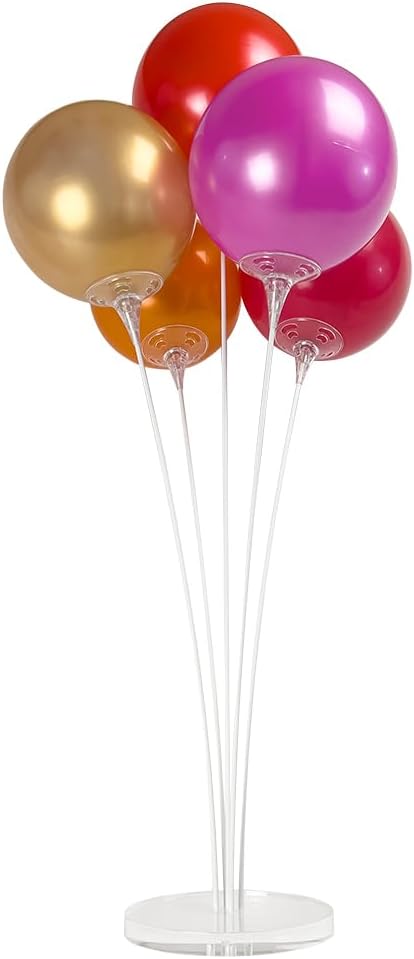 Reusable Balloon Tabletop Kit - Helium-Free Vinyl Bouquets - Lasting Inflation - Includes 5 Balloons, Stems & Acrylic Base, for Business, Schools & Events (Autumn Combo)