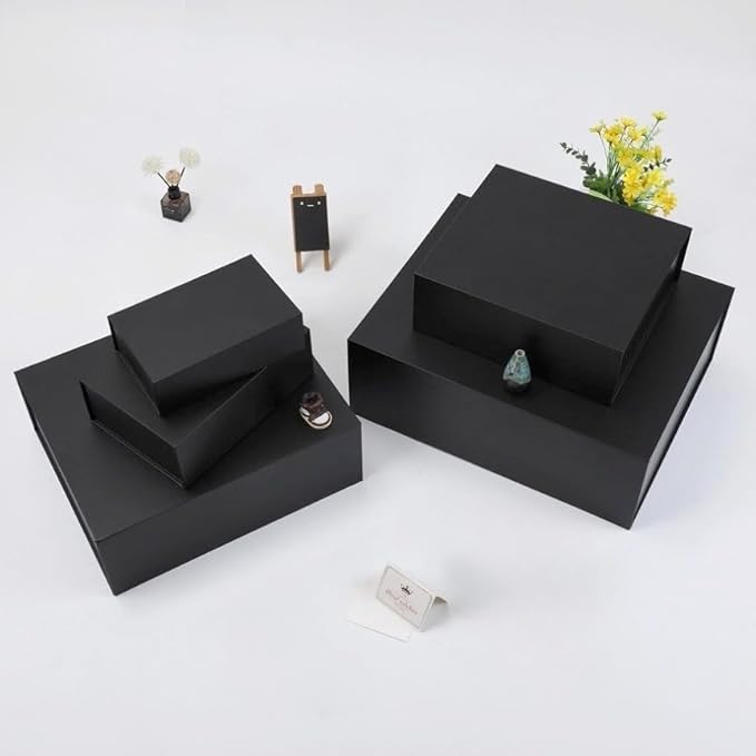 UoeRing 3 Pack Extra Large Black Gift Box 20x16x7 inch Luxury Gift Box for Presents with Magnetic Closure Lid Collapsible,Birthday,Christmas,Contains Card, Ribbon,Tissue Paper,Shredded Paper Filler
