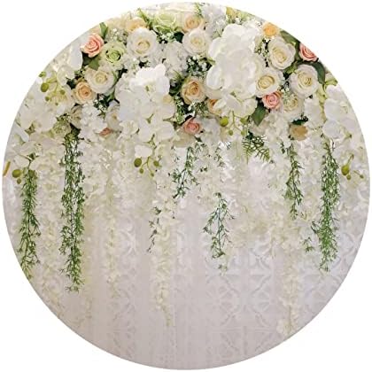 Leyiyi 7.2x7.2ft Wedding Round Backdrop Cover Bridal Shower Wedding Floral Wall Backdrop White and Green Wisteria Rose Flowers Photography Background Birthday Party Dessert Table Decoration Banner