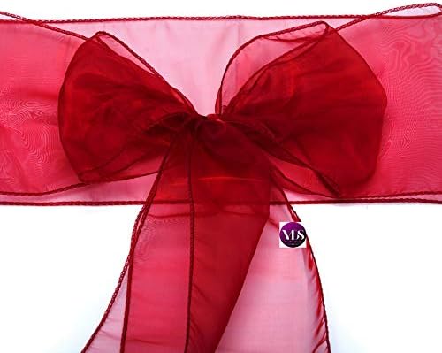 VDS Pack of 75 | Maroon | Organza Chair Sashes Crystal Sheer Tulle Dining Chair Bows Tie Ribbon for Wedding Birthday Graduation Engagement Ceremony Event Party Banquet Venue Hotel Decoration