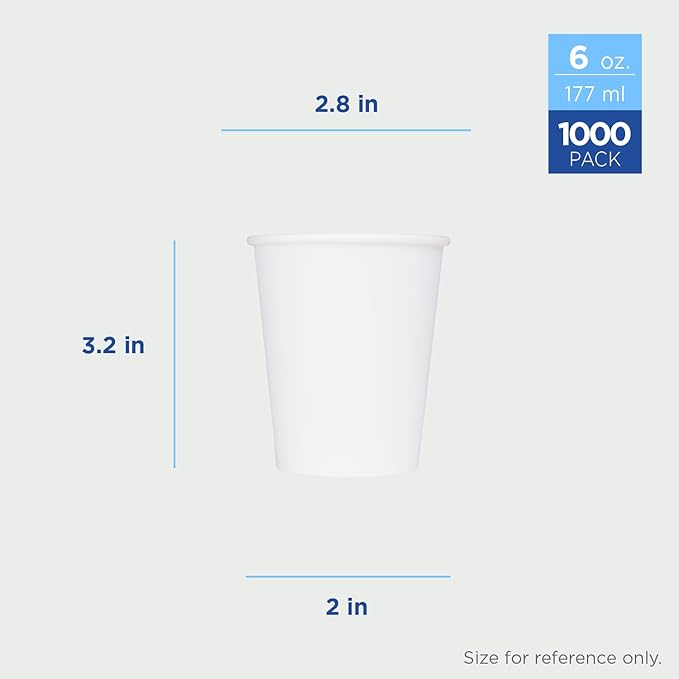 Karat 6 oz Paper Coffee Cup [1,000 ct] White Small Disposable Cup for Hot/ Cold Drinks and Beverages (C-K506W)