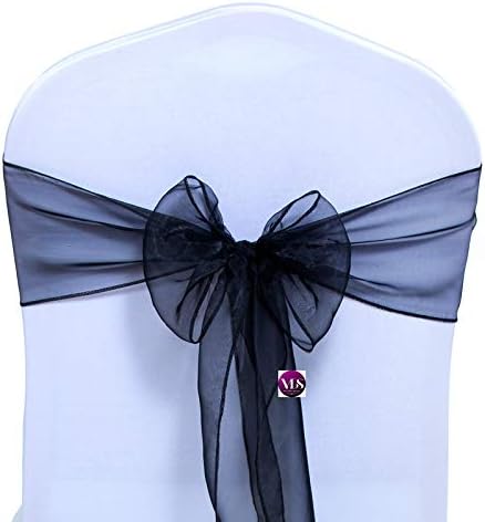 VDS Pack of 250 | Black | Organza Chair Sashes Crystal Sheer Tulle Dining Chair Bows Tie Ribbon for Wedding Birthday Graduation Engagement Ceremony Event Party Banquet Venue Hotel Decoration