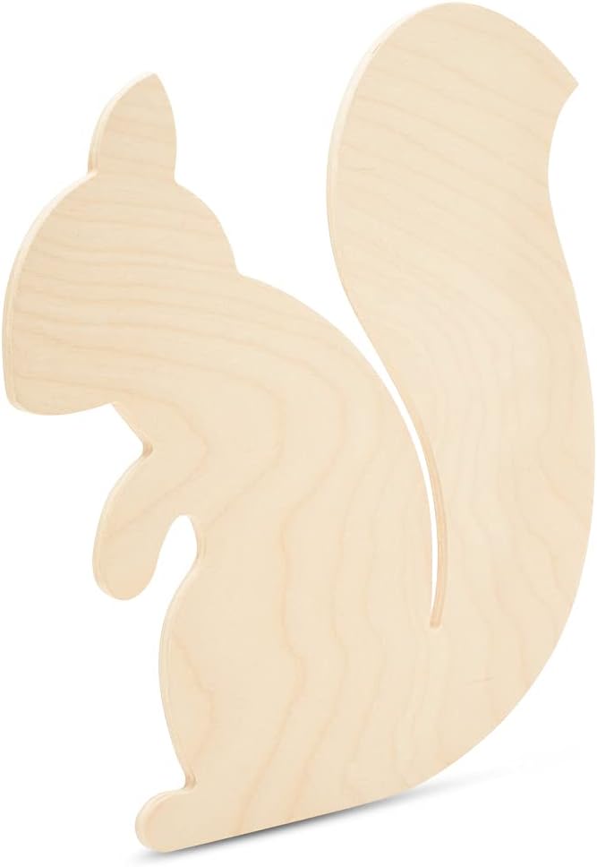 Squirrel Wooden Cutout 12 x 12 inches, 6 Unfinished Birch Wood Animal Cutouts for Autumn Decor and DIY Crafts, by Woodpeckers