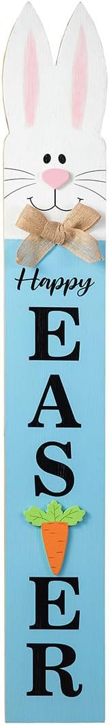Glitzhome 42"H Wooden Double-Sided Easter Welcome Porch Sign with Bunny Ears Vertical Welcome Porch Décor Hanging Signs for Front Door or Indoor Home Decor