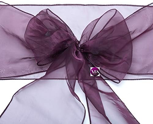 VDS Pack of 50 | Plum | Organza Chair Sashes Crystal Sheer Tulle Dining Chair Bows Tie Ribbon for Wedding Birthday Graduation Engagement Ceremony Event Party Banquet Venue Hotel Decoration