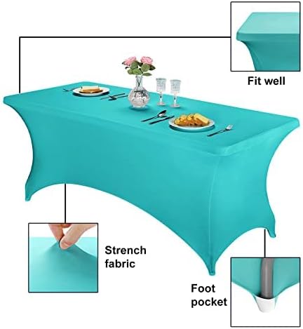 FORLIFE 4Pack Spandex Table Covers，Fitted Tablecloth for Rectangular Tables, Stretch Patio Table Covers, Universal Spandex Table Cover for Wedding, Banquet, Party (6ft, Turquoise)
