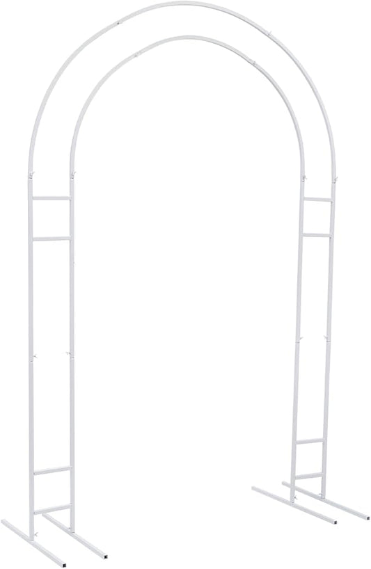 7.2FT Metal Wedding Arch with Base Balloon Arch Backdrop Stand Garden Arbor Trellis Flower Plant Stand Indoor Outdoor Party Decoration for Birthday Ceremony Baby Shower Ceremony (White)