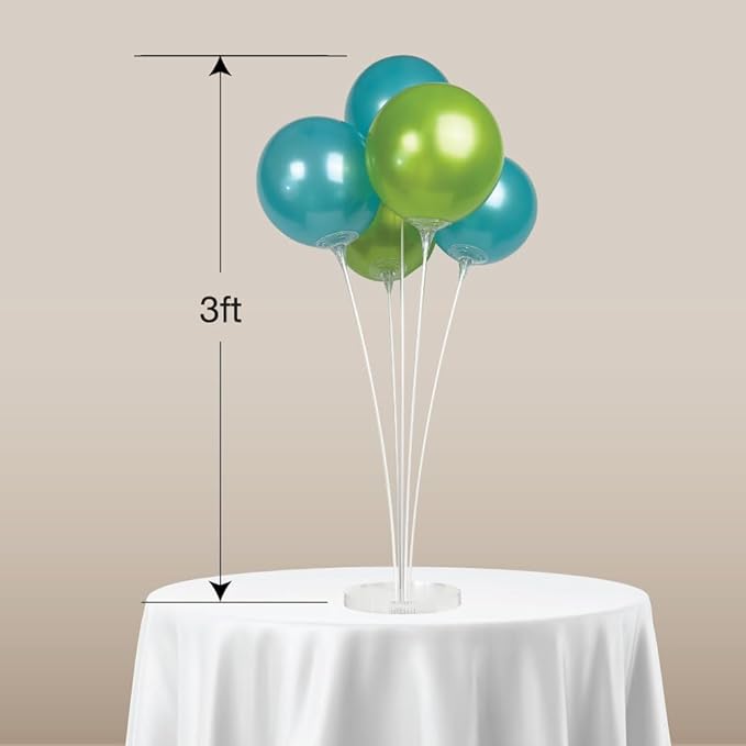 Reusable Balloon Tabletop Kit - Helium-Free Vinyl Bouquets - Lasting Inflation - Includes 5 Balloons, Stems & Acrylic Base, for Business, Schools & Events (Aqua and Lime)