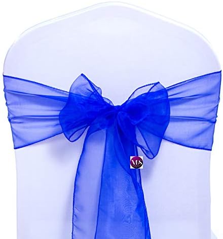 VDS Pack of 175 | Royal Blue | Organza Chair Sashes Crystal Sheer Tulle Dining Chair Bows Tie Ribbon for Wedding Birthday Graduation Engagement Ceremony Event Party Banquet Venue Hotel Decoration