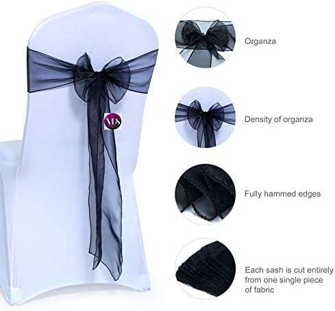 VDS Pack of 250 | Black | Organza Chair Sashes Crystal Sheer Tulle Dining Chair Bows Tie Ribbon for Wedding Birthday Graduation Engagement Ceremony Event Party Banquet Venue Hotel Decoration