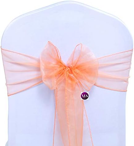 VDS Pack of 50 | Peach | Organza Chair Sashes Crystal Sheer Tulle Dining Chair Bows Tie Ribbon for Wedding Birthday Graduation Engagement Ceremony Event Party Banquet Venue Hotel Decoration