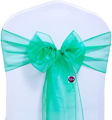 VDS Pack of 50 | Green | Organza Chair Sashes Crystal Sheer Tulle Dining Chair Bows Tie Ribbon for Wedding Birthday Graduation Engagement Ceremony Event Party Banquet Venue Hotel Decoration