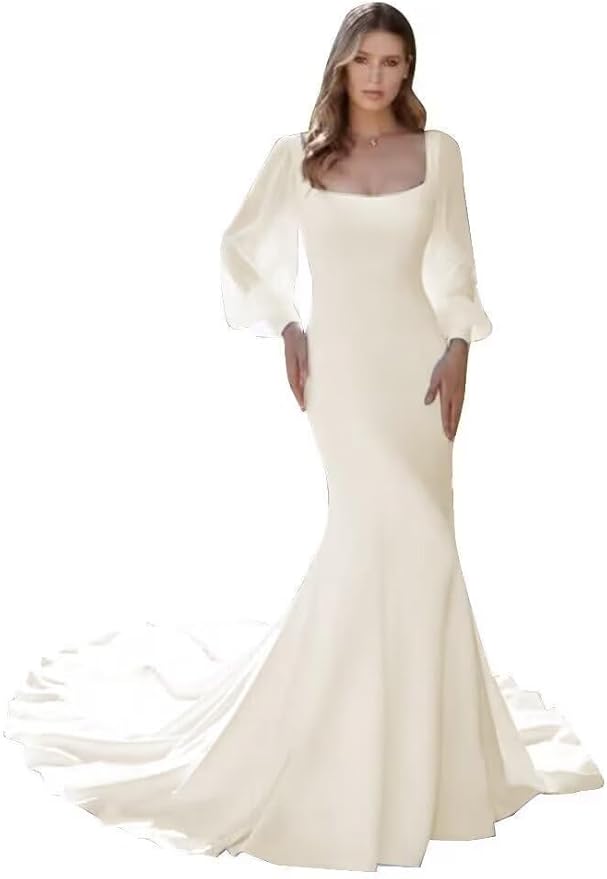 Boho Lace Wedding Dresses for Bride 2026 Tulle Long Sleeve Wedding Dress Ball Gowns Satin Mermaid Bridal Gown