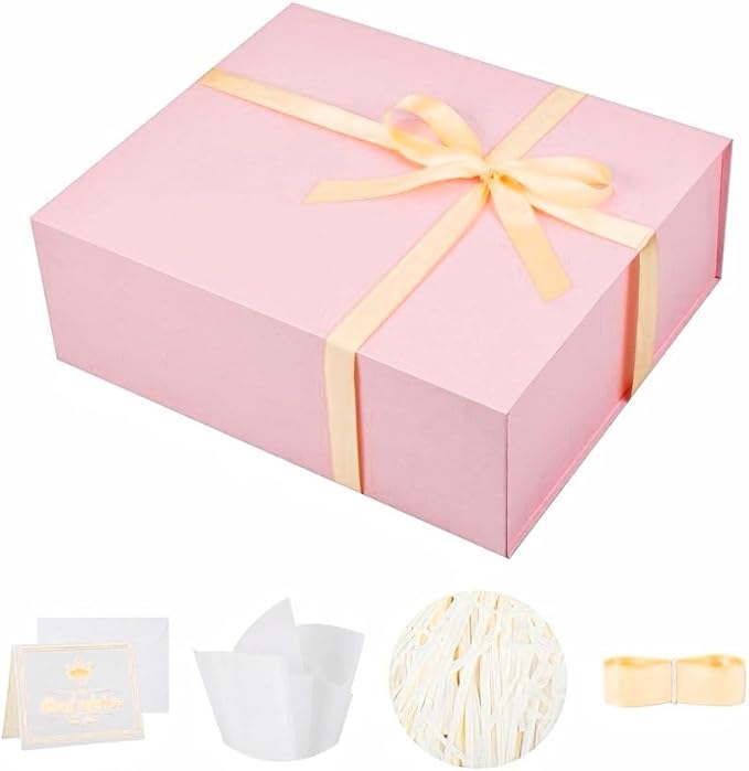 UoeRing 1 Extra Large Pink Gift Box 17x14.5x6 inch Luxury Gift Box for Presents with Magnetic Closure Lid Collapsible,Birthday,Christmas,Contains Card, Ribbon,Tissue Paper,Shredded Paper Filler