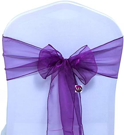 VDS Pack of 25 | Dark Purple | Organza Chair Sashes Crystal Sheer Tulle Dining Chair Bows Tie Ribbon for Wedding Birthday Graduation Engagement Ceremony Event Party Banquet Venue Hotel Decoration