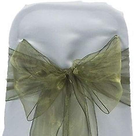 VDS Pack of 125 | Olive | Organza Chair Sashes Crystal Sheer Tulle Dining Chair Bows Tie Ribbon for Wedding Birthday Graduation Engagement Ceremony Event Party Banquet Venue Hotel Decoration
