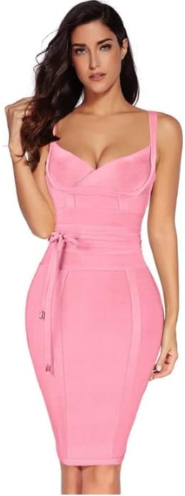 meilun Womens Rayon Belt Detail Bandage Bodycon Party Dress